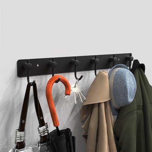 VAEHOLD Wall Hooks for Hanging, Black Coat Rack Wall Mount with 6 Coat Hooks, Towel Hanger, Hat Hooks, Robes Hook in Bathroom, Bedroom, Kitchen, Living Room (1PACK) - Image 3