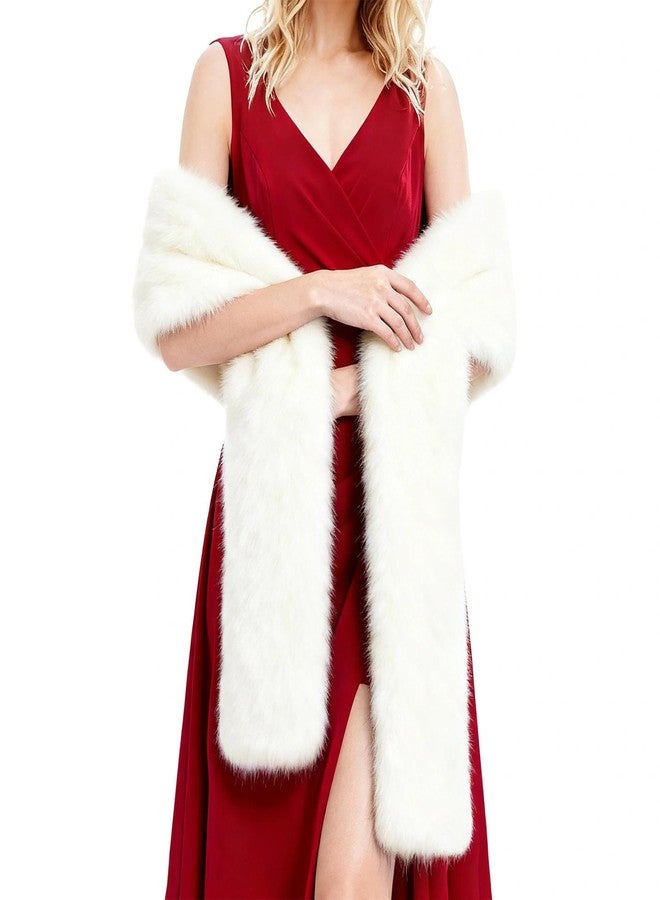 RainFlowwer Women's Faux Fur Collar Scarf Wrap, White Warm Scarf Wrap Stole Shawl Shrug Neck Warmer for Winter - Image 1