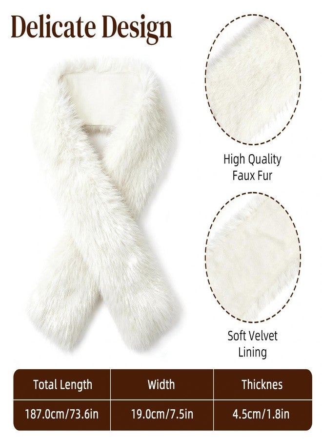 RainFlowwer Women's Faux Fur Collar Scarf Wrap, White Warm Scarf Wrap Stole Shawl Shrug Neck Warmer for Winter - Image 2