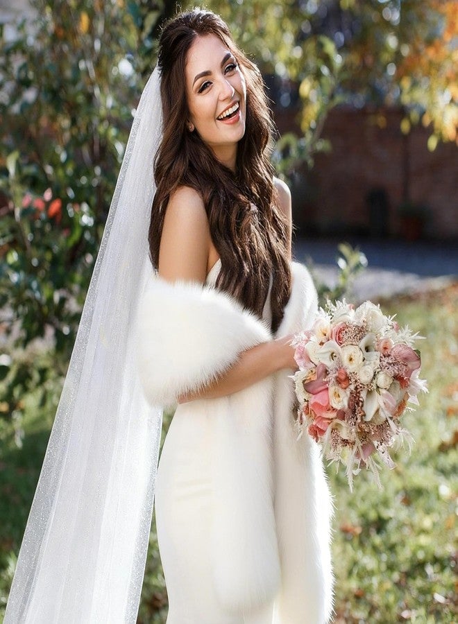 RainFlowwer Women's Faux Fur Collar Scarf Wrap, White Warm Scarf Wrap Stole Shawl Shrug Neck Warmer for Winter - Image 3