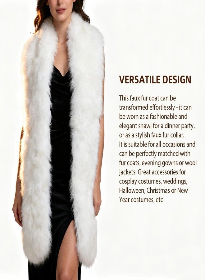 RainFlowwer Women's Faux Fur Collar Scarf Wrap, White Warm Scarf Wrap Stole Shawl Shrug Neck Warmer for Winter - Image 5