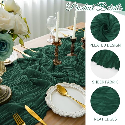 Beautane 10 Pack Emerald Green Cheesecloth Table Runner 17x108 Inch Boho Gauze Cheese Cloth Table Runners for Wedding Party Baby Shower Birthday Home Decor - Image 3