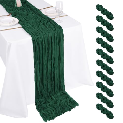 Beautane 10 Pack Emerald Green Cheesecloth Table Runner 17x108 Inch Boho Gauze Cheese Cloth Table Runners for Wedding Party Baby Shower Birthday Home Decor - Image 1