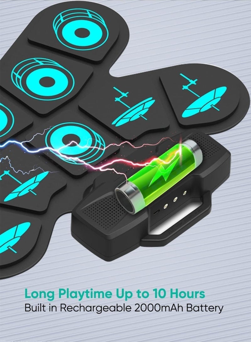 Arabest أطقم الطبول الإلكترونية، طقم طبل إلكتروني محمول بـ 9 وسادات مع اتصال USB MIDI وعصي الطبول ودواسات القدم، مكبرات صوت ستيريو مزدوجة مدمجة لهدية السنة الجديدة أو عيد الميلاد للمبتدئين أو الأطفال - Image 5