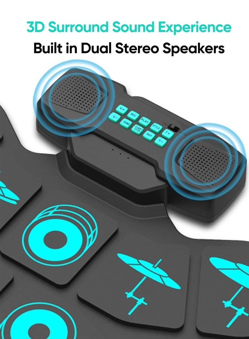 Arabest أطقم الطبول الإلكترونية، طقم طبل إلكتروني محمول بـ 9 وسادات مع اتصال USB MIDI وعصي الطبول ودواسات القدم، مكبرات صوت ستيريو مزدوجة مدمجة لهدية السنة الجديدة أو عيد الميلاد للمبتدئين أو الأطفال - Image 4