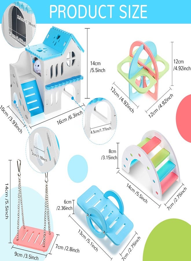 سكايليتي مجموعة ألعاب الهامستر من سكايليتي، 5 قطع، تتضمن بيت هامستر خشبي، مخبأ لخنزير غينيا، جسر قوس قزح، أرجوحة هامستر، أرجوحة دائرية لتمارين الهامستر، قفص دائري للحيوانات الصغيرة - Image 3