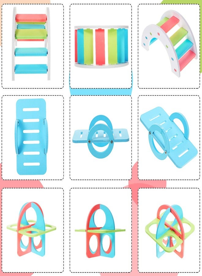 سكايليتي مجموعة ألعاب الهامستر من سكايليتي، 5 قطع، تتضمن بيت هامستر خشبي، مخبأ لخنزير غينيا، جسر قوس قزح، أرجوحة هامستر، أرجوحة دائرية لتمارين الهامستر، قفص دائري للحيوانات الصغيرة - Image 5