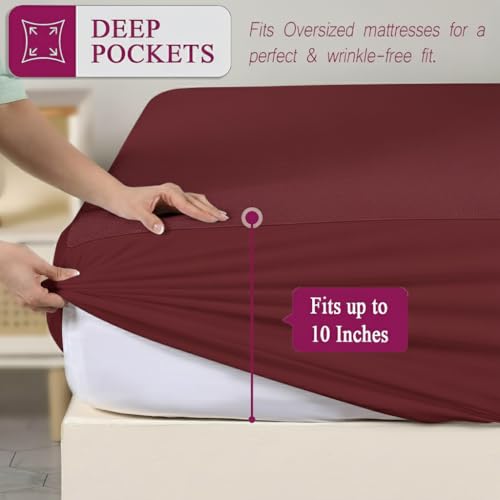 Trance Cotton Feel Terry Ultra Soft Waterproof Mattress Protector | Breathable - Hypoallergenic Bed Cover (75x72 inch | 6.25x6 feet, Maroon - Pack of 1) - Image 3