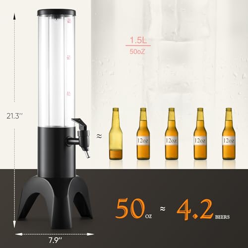 COSYOO Drink Tower, 1.5L Mimosa Tower Dispenser With Ice Tube and Led Light, Tabletop Beer Dispenser 1.58 Qt./50oz, Ideal for Parties Bars Pubs Restaurants - Image 2