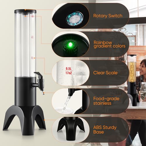 COSYOO Drink Tower, 1.5L Mimosa Tower Dispenser With Ice Tube and Led Light, Tabletop Beer Dispenser 1.58 Qt./50oz, Ideal for Parties Bars Pubs Restaurants - Image 4