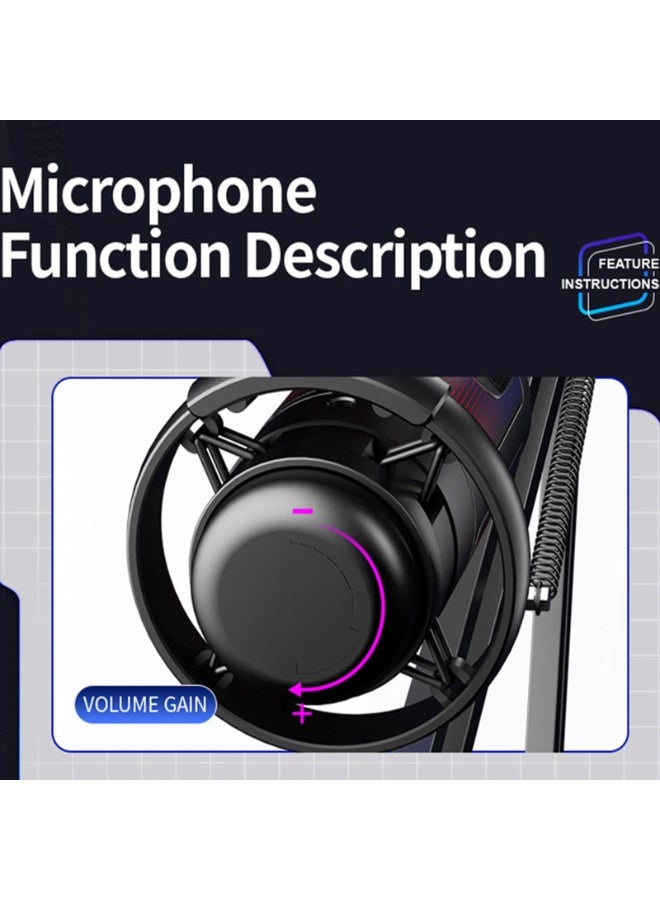 Flushrenic Game USB microphone, noise-reducing condenser microphone with silent operation, anti-spray cover, computer RGB microphone kit with boom stand, shock absorber, rotating gain button, compatible with PS4/5/PC (black) - Image 5