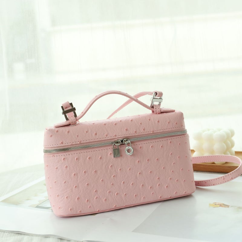 LP19 Ostrich Pattern Genuine Leather Womens Satchel Pink 
