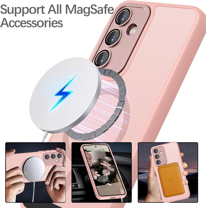 Grabist Phone Case For Samsung Galaxy A15, Full Camera Protection with lens, Compatible with Magsafe, Translucent Matte, Shockproof Protective Case (Pink) - Image 3