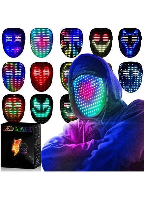 قناع MEGOO Led مع استشعار الإيماءات المتحول، قناع مضيء رقمي متوهج لحفلات الهالوين الراقصة DJ التنكرية