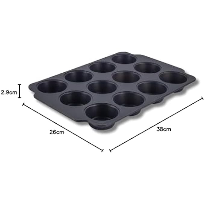 صينية مافن ألترا ليفت 12 كوباصينية كب كيك صينية بودنغ يوركشاير غير لاصقة صينية مافن كبيرة 38 × 26 سم ألومنيوم رمادي غامق - Image 2