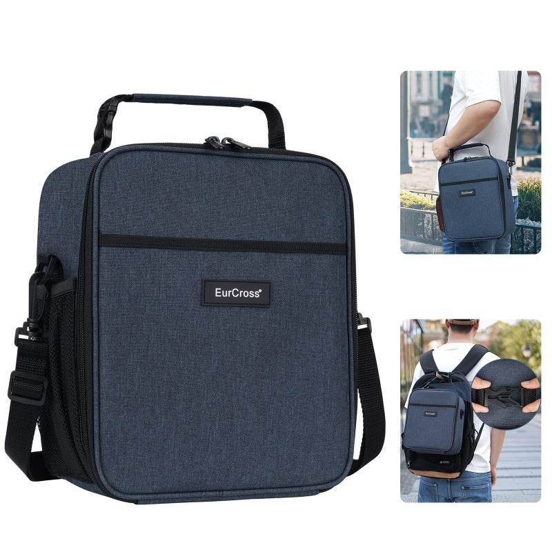 EurCross EurCross Blue Lunch Box Insulated Crossbody Lunch bag with Strap for Work Office Lunch Boxes for Men Lunchbox for Adults 