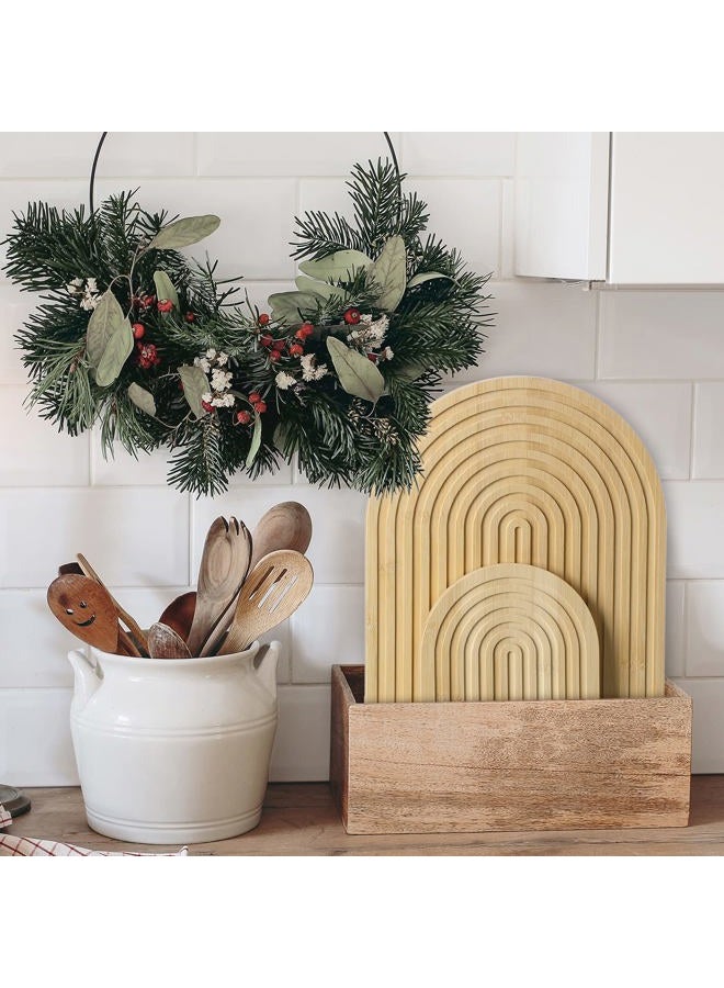 Chunful 2 Pcs Decorative Wood Cutting Board Wooden Board Rainbow Shaped Wood Serving Trays Boho Cutting Chopping Block Decor Serving Trays for Home Kitchen Decoration(Wood Color,Bamboo) - Image 4