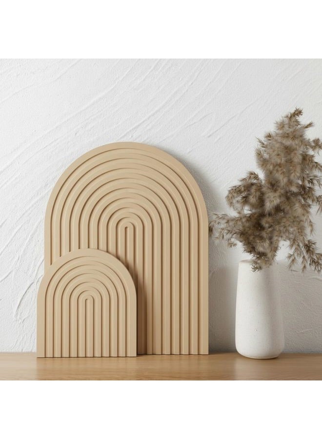 Chunful 2 Pcs Decorative Wood Cutting Board Wooden Board Rainbow Shaped Wood Serving Trays Boho Cutting Chopping Block Decor Serving Trays for Home Kitchen Decoration(Wood Color,Bamboo) - Image 1