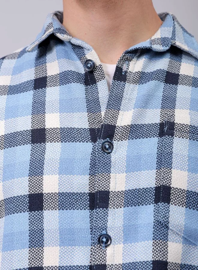شركة المرآب الهندية Men Relaxed Fit Checkered Full Sleeves Cutaway Collar Resort Wear Shirt