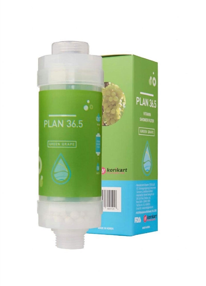 Plan 36.5 Vitamin Shower Filter - Removes Chlorine, Softens Water, Prevents Hair Loss, Spa Experience (Green Grape Flavor) - Image 1
