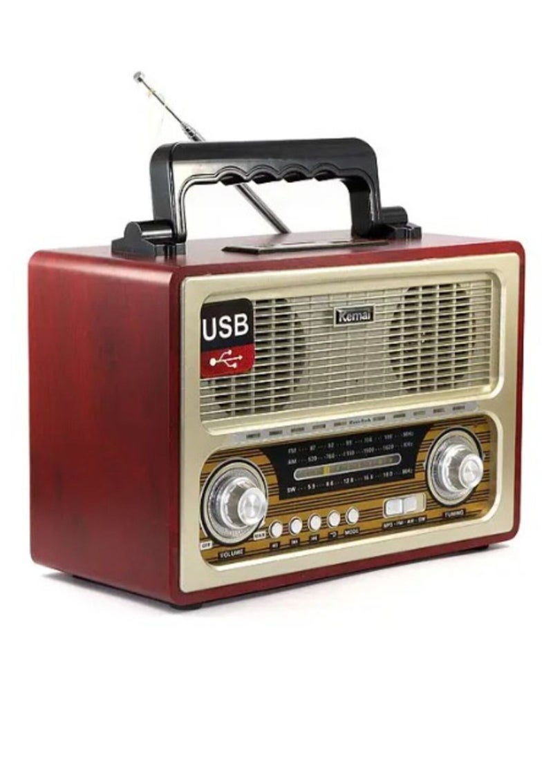 KEMAI - Kemai MD-1800BT Portable Antique Radio Nostalgic Wooden Retro FM Radio With AM | FM | SW Band Frequency, USB | SD | TF Card Slot, AUX and Bluetooth Remote Modern Feature Vintage Radio - Image 1