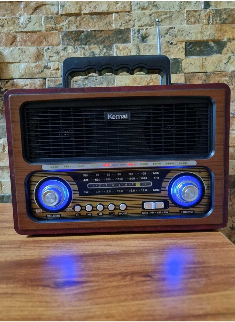 KEMAI - Kemai MD-1800BT Portable Antique Radio Nostalgic Wooden Retro FM Radio With AM | FM | SW Band Frequency, USB | SD | TF Card Slot, AUX and Bluetooth Remote Modern Feature Vintage Radio - Image 1