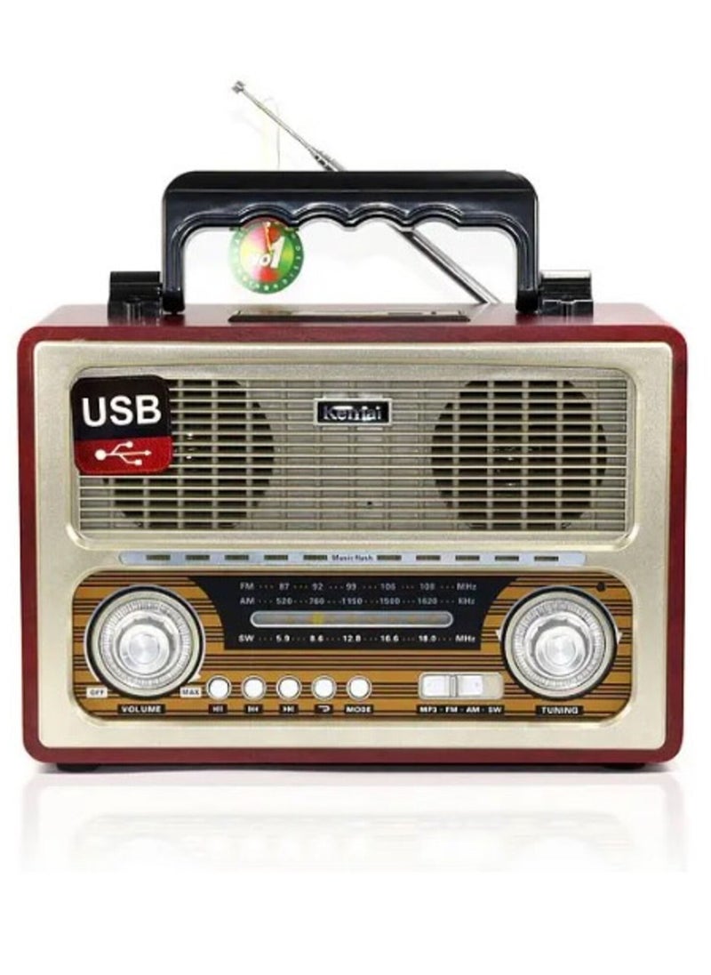 KEMAI - Kemai MD-1800BT Portable Antique Radio Nostalgic Wooden Retro FM Radio With AM | FM | SW Band Frequency, USB | SD | TF Card Slot, AUX and Bluetooth Remote Modern Feature Vintage Radio - Image 1