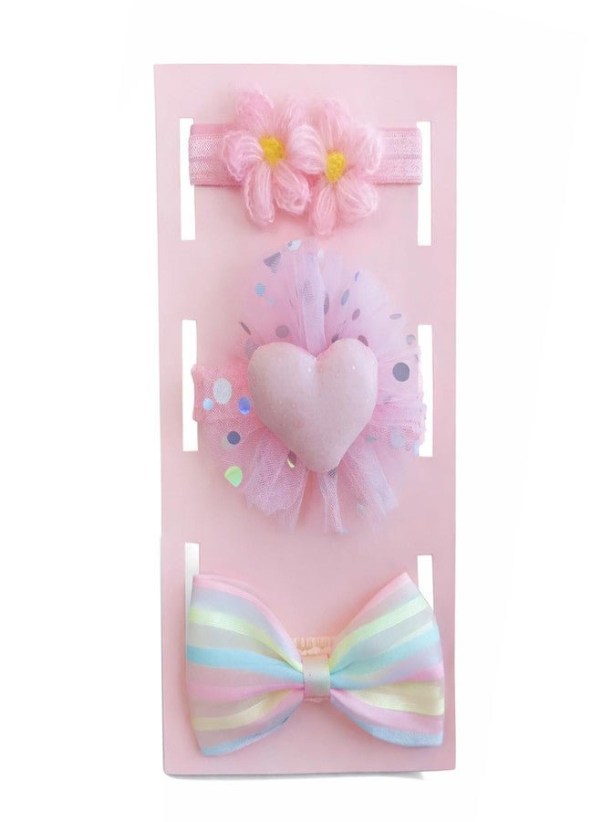 SYGA 3 Pack Baby Girl Headbands – Soft Stretchable Pastel Hairbands with Flower, Heart & Rainbow Bow Designs, Comfortable Elastic Headband Newborns, Infants & Toddlers for 0-3 Years (Multicolor, Style 1060) - Image 1