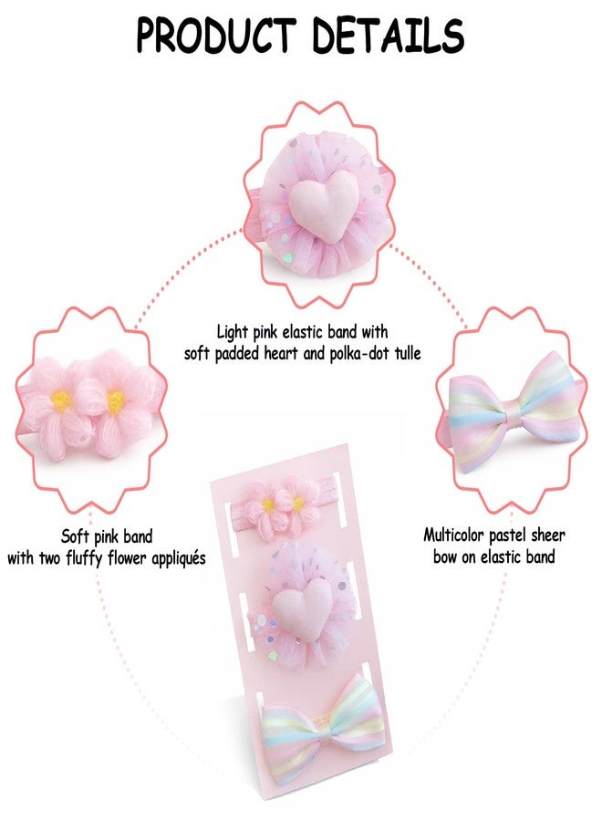SYGA 3 Pack Baby Girl Headbands – Soft Stretchable Pastel Hairbands with Flower, Heart & Rainbow Bow Designs, Comfortable Elastic Headband Newborns, Infants & Toddlers for 0-3 Years (Multicolor, Style 1060) - Image 5