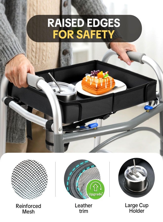 FANGSUN Walker Tray for Folding Walker 2.0 - Upgraded Detachable Tray for Walkers with Extended Straps & Cup Holder, Fits Standard Folding Walkers with Side Bars, Mobility Accessory for Seniors - Image 5