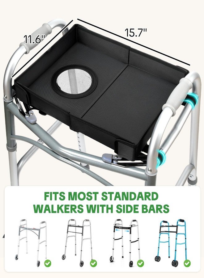 FANGSUN Walker Tray for Folding Walker 2.0 - Upgraded Detachable Tray for Walkers with Extended Straps & Cup Holder, Fits Standard Folding Walkers with Side Bars, Mobility Accessory for Seniors - Image 2