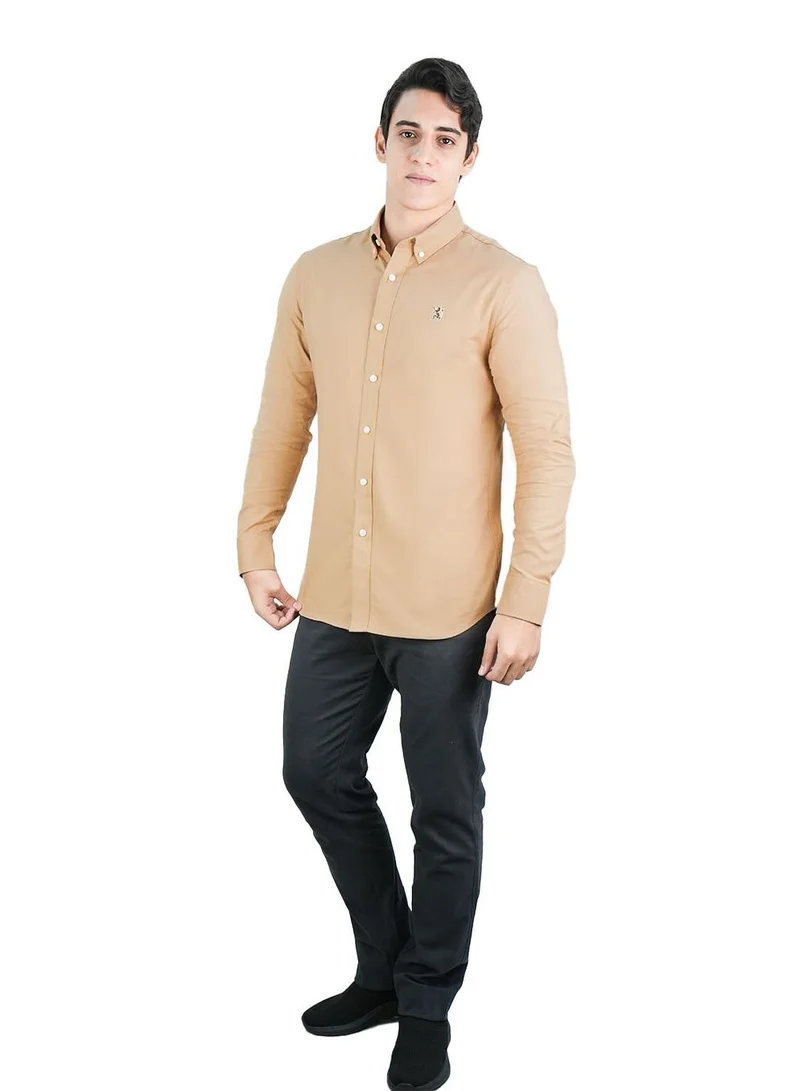 جيوردانو قميص أكسفورد قطني رجالي بتطريز أسد صغير، قصة ضيقة، بأزرار كاملة