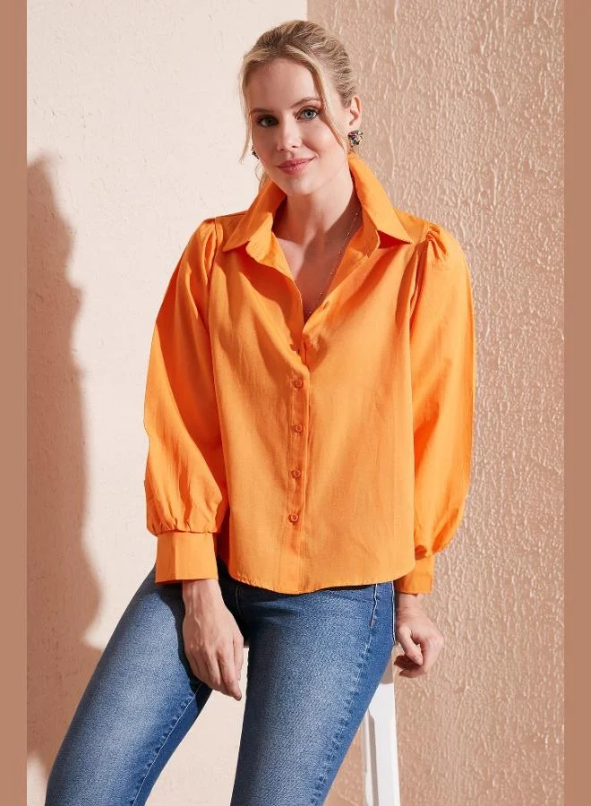 ليلا قميص نسائي بأكمام بالون بقصة عادية من الليلا