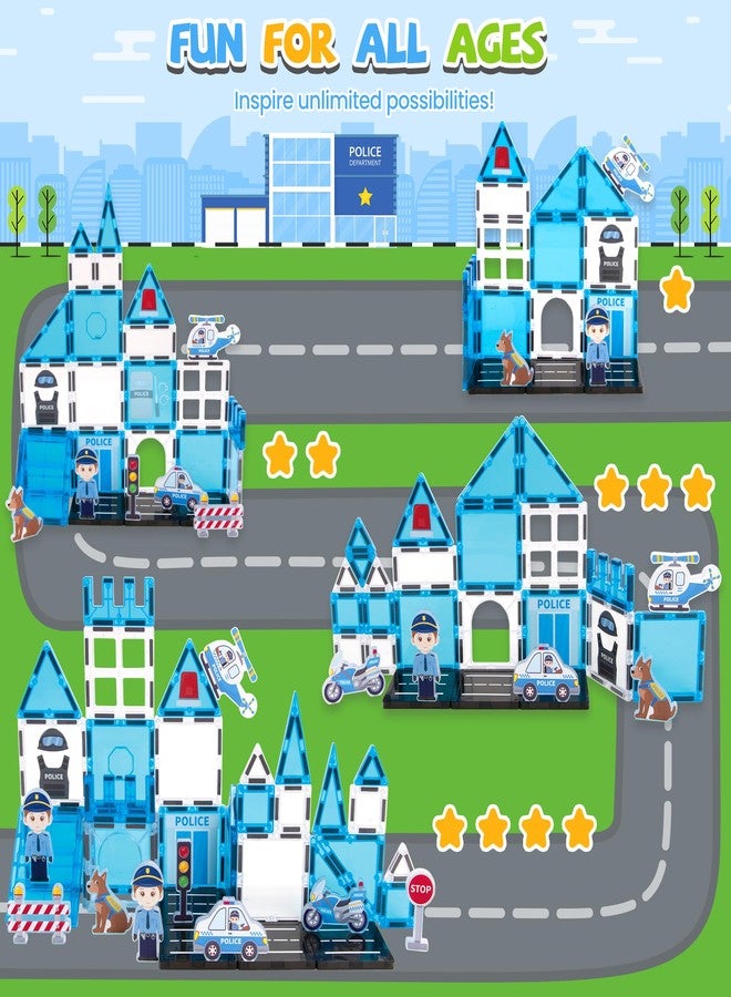cossy Magnetic Tiles Police Set, Magnet Tiles with Policeman, Magnetic Tiles for Kids Ages 4-8, STEM Toys, Magnet Blocks for Boys and Girls, Creative Building Toys, Police - Image 2