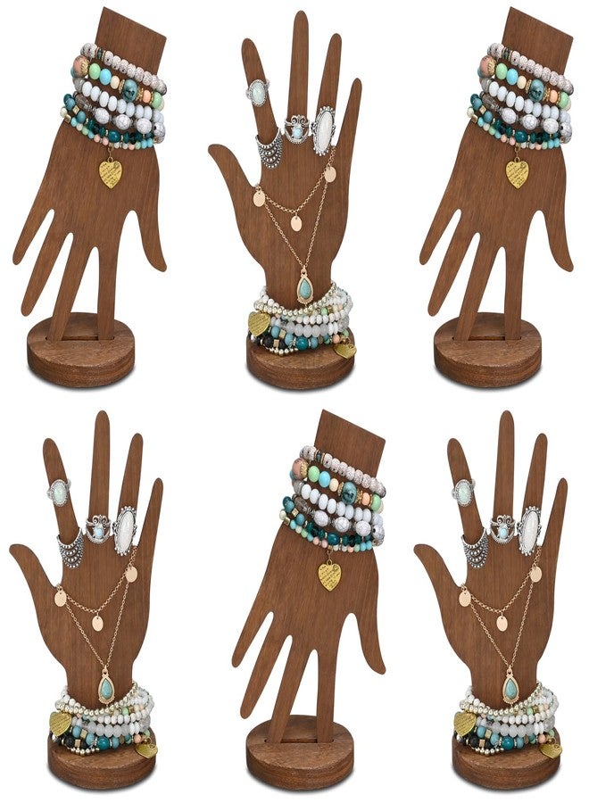 MOOCA 6-Piece Wooden Hand Form Jewelry Display Set - 2-Way Design for Wall Hanging or Standalone Mannequin Finger Hand Display, Brown Color - Image 1