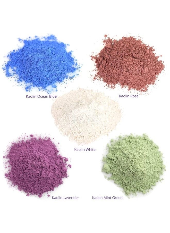 ClearLee - Kaolin Clay Cosmetic Grade Powder Sample 5 Pack (White, Rose, Ocean Blue, Mint Green, Lavender) - 100% Pure Natural Powder - Great For Skin Detox, Rejuvenation - DIY Clay Face Mask - Image 1