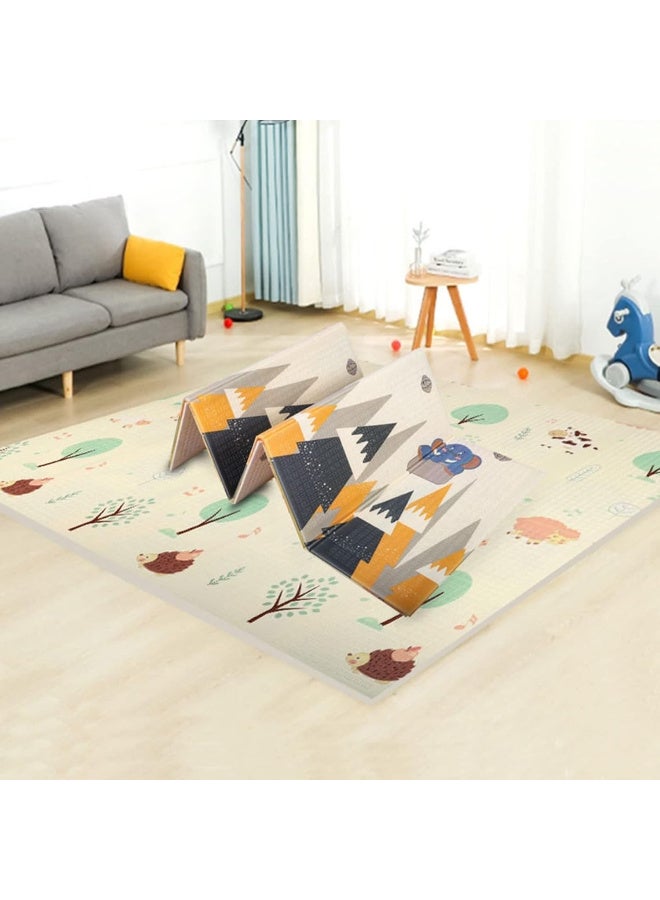 MiniMe Foldable Reversible Animal-Themed Foam Play Mat | 12–60 Months | Cream & Green & Mustard | XPE Density Foam | Double-Sided Prints (Forest & Mountains) | Waterproof Easy-Clean | Thick Cushioned Non-Slip Surface - Image 1