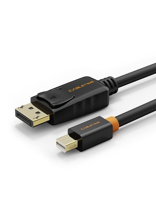 CABLETIME MINI DISPLAYPORT TO DISPLAYPORT CABLE 4K 60HZ THUNDERBOLT COMPATIBLE MDP TO DP MALE TO MALE CORD FOR PC LAPTOP MACBOOK MONITOR HIGH SPEED AUDIO VIDEO ADAPTER GOLD PLATED CONNECTORS DURABLE SHIELDED DESIGN | BLACK - Image 5