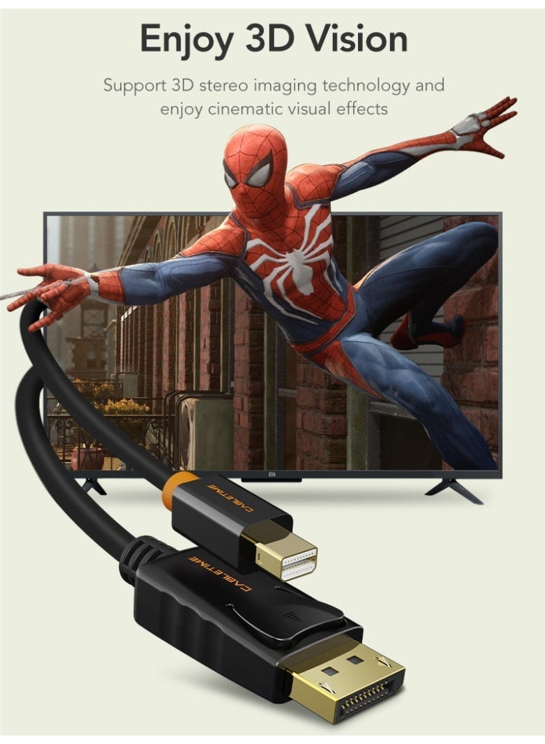 CABLETIME MINI DISPLAYPORT TO DISPLAYPORT CABLE 4K 60HZ THUNDERBOLT COMPATIBLE MDP TO DP MALE TO MALE CORD FOR PC LAPTOP MACBOOK MONITOR HIGH SPEED AUDIO VIDEO ADAPTER GOLD PLATED CONNECTORS DURABLE SHIELDED DESIGN | BLACK - Image 2