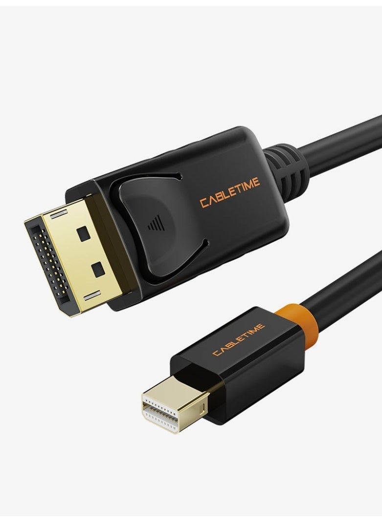 CABLETIME MINI DISPLAYPORT TO DISPLAYPORT CABLE 4K 60HZ THUNDERBOLT COMPATIBLE MDP TO DP MALE TO MALE CORD FOR PC LAPTOP MACBOOK MONITOR HIGH SPEED AUDIO VIDEO ADAPTER GOLD PLATED CONNECTORS DURABLE SHIELDED DESIGN | BLACK - Image 1
