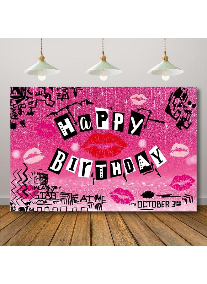 Rarcoirs - Red Lip Happy Birthday Backdrop For Mean Girls Theme Hot Pink Graffiti Teen Girls Sweet Y2K Birthday Party Background Burn Book Early 2000S Bday Decorations Banner 71X47Inch - Image 1