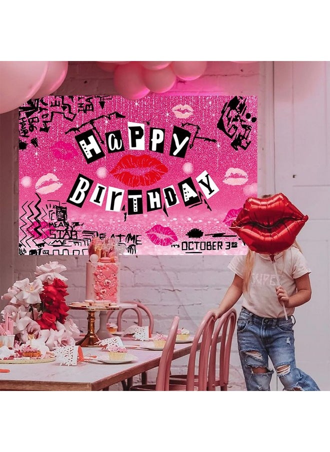Rarcoirs - Red Lip Happy Birthday Backdrop For Mean Girls Theme Hot Pink Graffiti Teen Girls Sweet Y2K Birthday Party Background Burn Book Early 2000S Bday Decorations Banner 71X47Inch - Image 1
