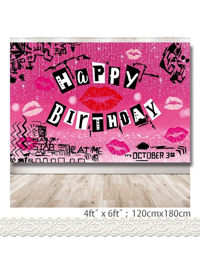 Rarcoirs - Red Lip Happy Birthday Backdrop For Mean Girls Theme Hot Pink Graffiti Teen Girls Sweet Y2K Birthday Party Background Burn Book Early 2000S Bday Decorations Banner 71X47Inch - Image 1