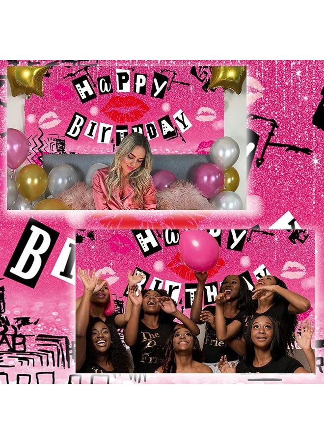 Rarcoirs - Red Lip Happy Birthday Backdrop For Mean Girls Theme Hot Pink Graffiti Teen Girls Sweet Y2K Birthday Party Background Burn Book Early 2000S Bday Decorations Banner 71X47Inch - Image 1