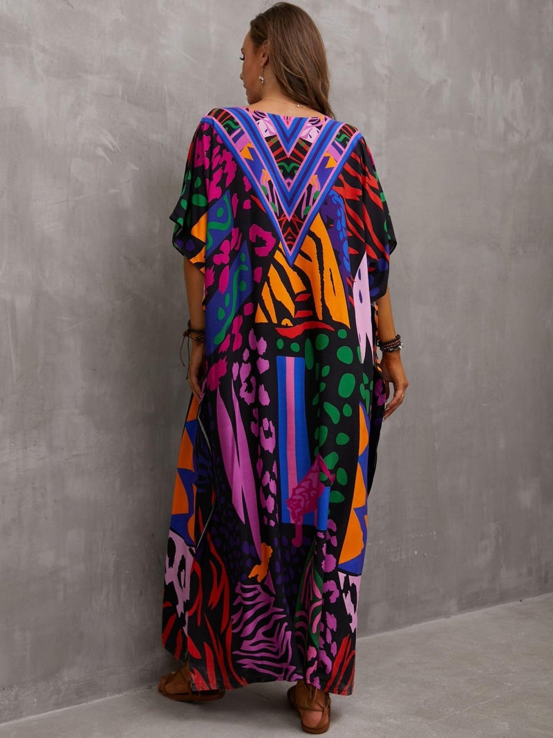 IMAGEKOPE Kaftan Dresses for Women Plus Size Bathing Suit Cover up Caftan Maxi Beach Dresses Dark Purple - Image 5