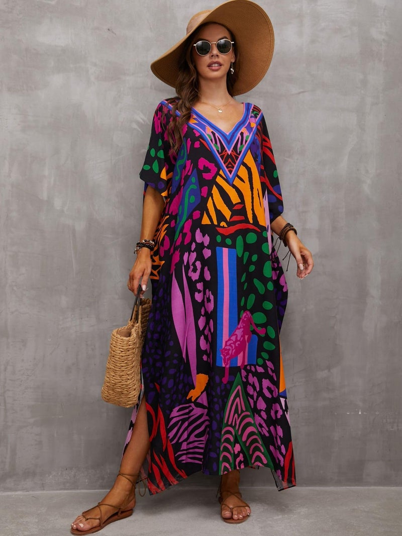 IMAGEKOPE Kaftan Dresses for Women Plus Size Bathing Suit Cover up Caftan Maxi Beach Dresses Dark Purple - Image 4