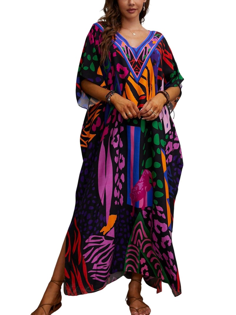 IMAGEKOPE Kaftan Dresses for Women Plus Size Bathing Suit Cover up Caftan Maxi Beach Dresses Dark Purple - Image 1