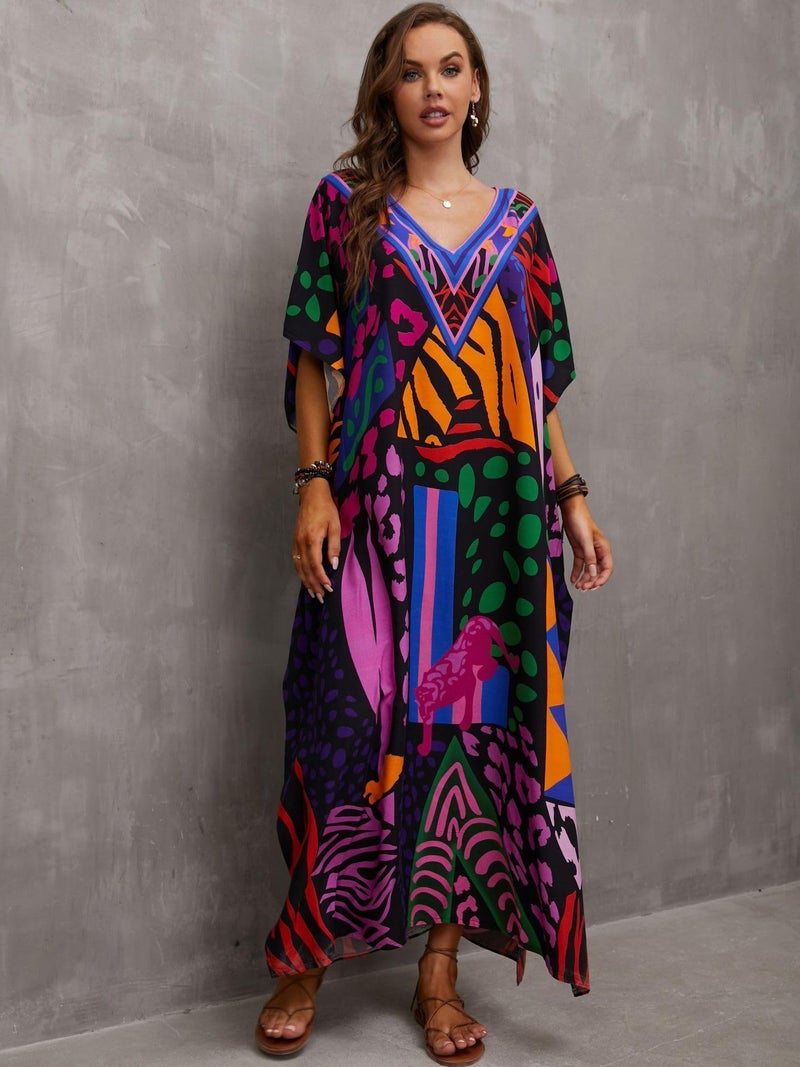 IMAGEKOPE Kaftan Dresses for Women Plus Size Bathing Suit Cover up Caftan Maxi Beach Dresses Dark Purple - Image 3