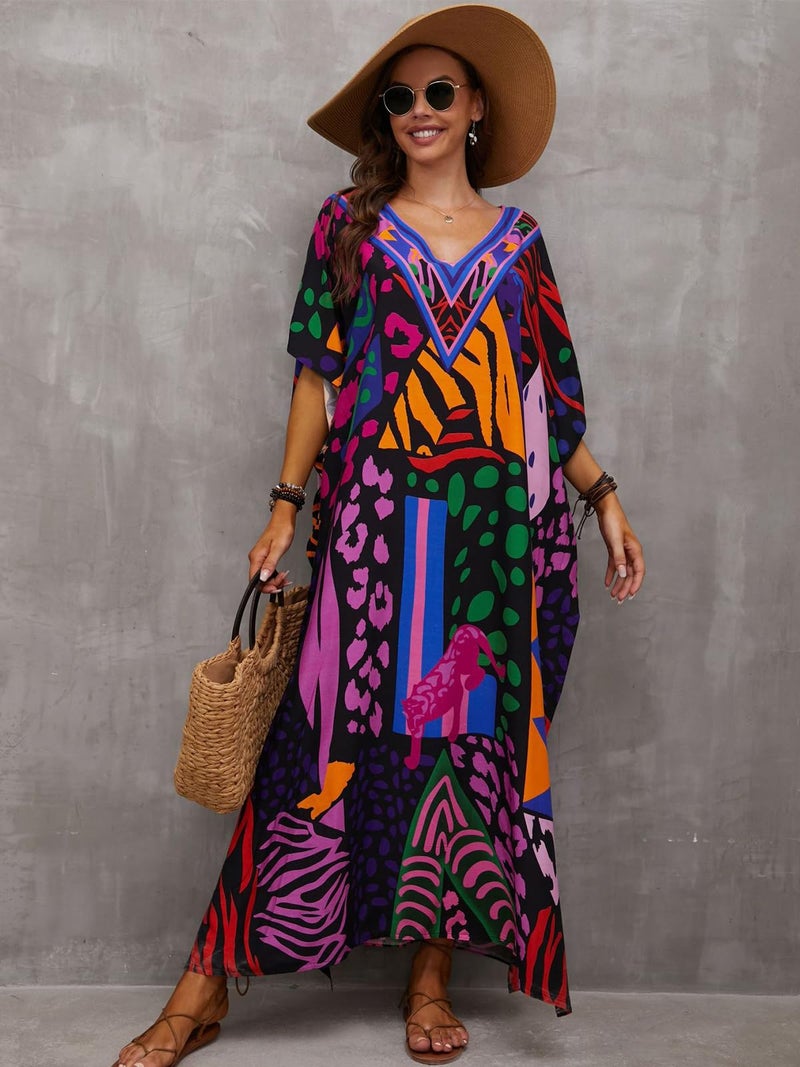 IMAGEKOPE Kaftan Dresses for Women Plus Size Bathing Suit Cover up Caftan Maxi Beach Dresses Dark Purple - Image 2