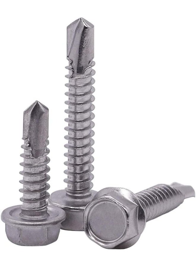 EASTLO #12 (1/4" to 3" Available) Hex Washer Head Self Drilling Screws, Self Tapping Sheet Metal Tek Screws, 410 Stainless Steel, Fastener #12x3/4" (50 pcs) - Image 1